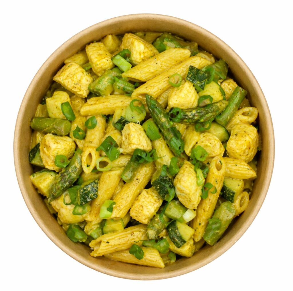 penne poulet curry et asperges