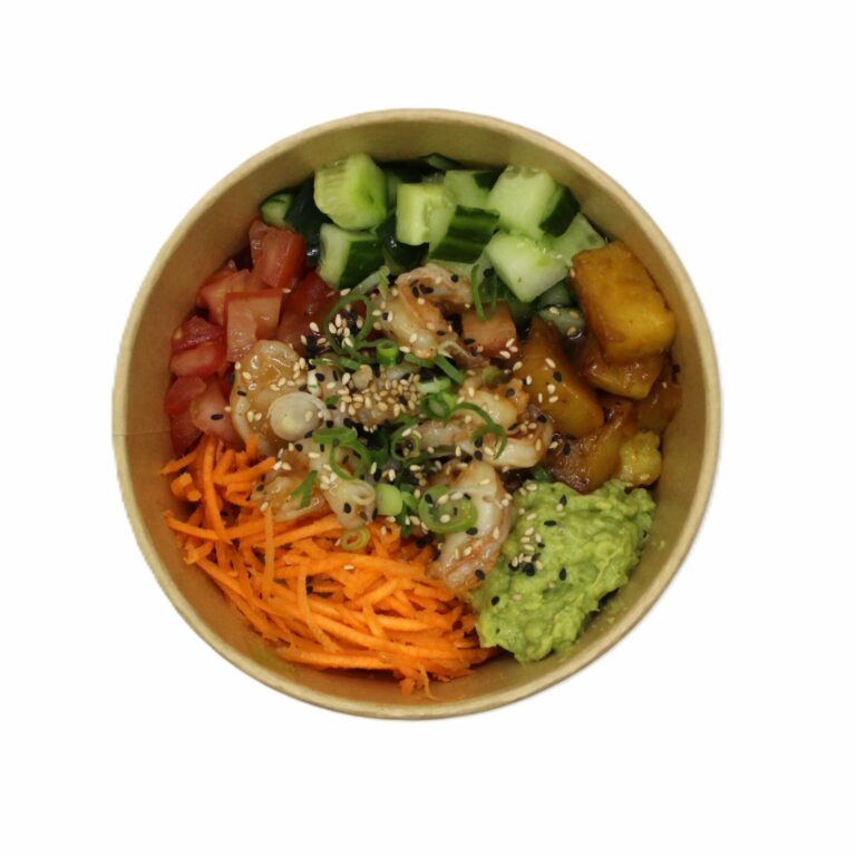 poke bowl scampi ananas guacamole