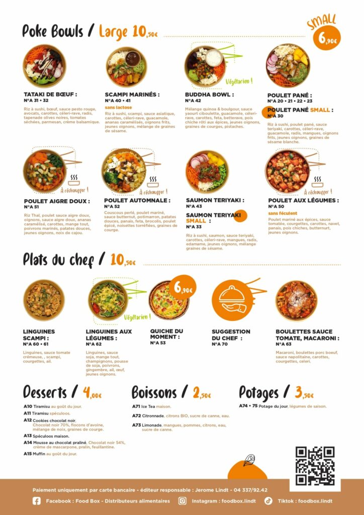 Menu poke bowl plats
