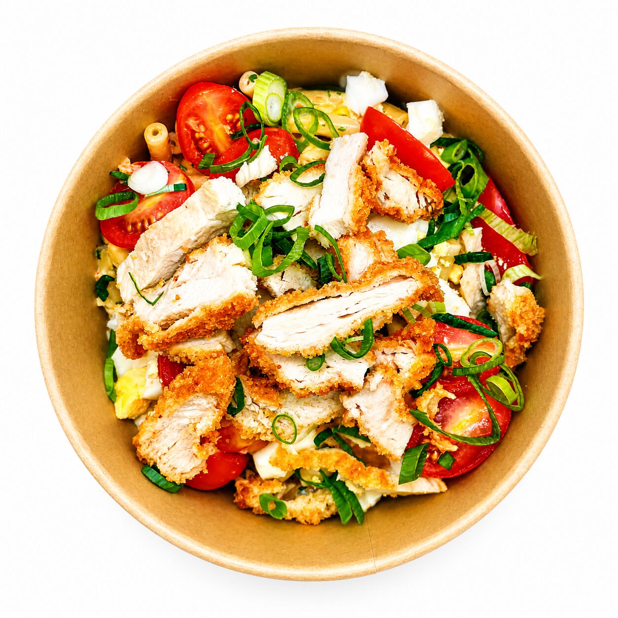 salade de pates et poulet pané